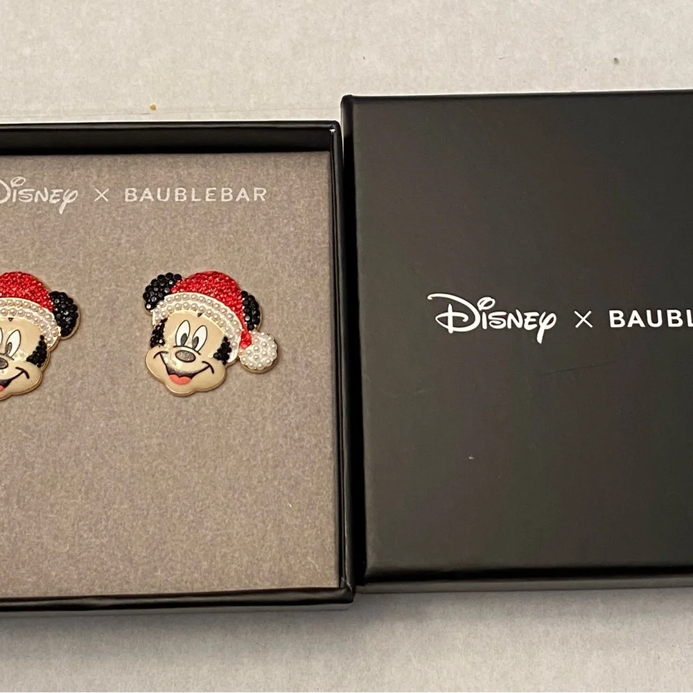 Disney X Baublebar Christmas Holiday Mickey Mouse Santa Stud Earrings/NIB - Picture 4 of 4
